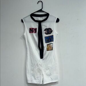 White Sleeveless Dress with Colorful Patches